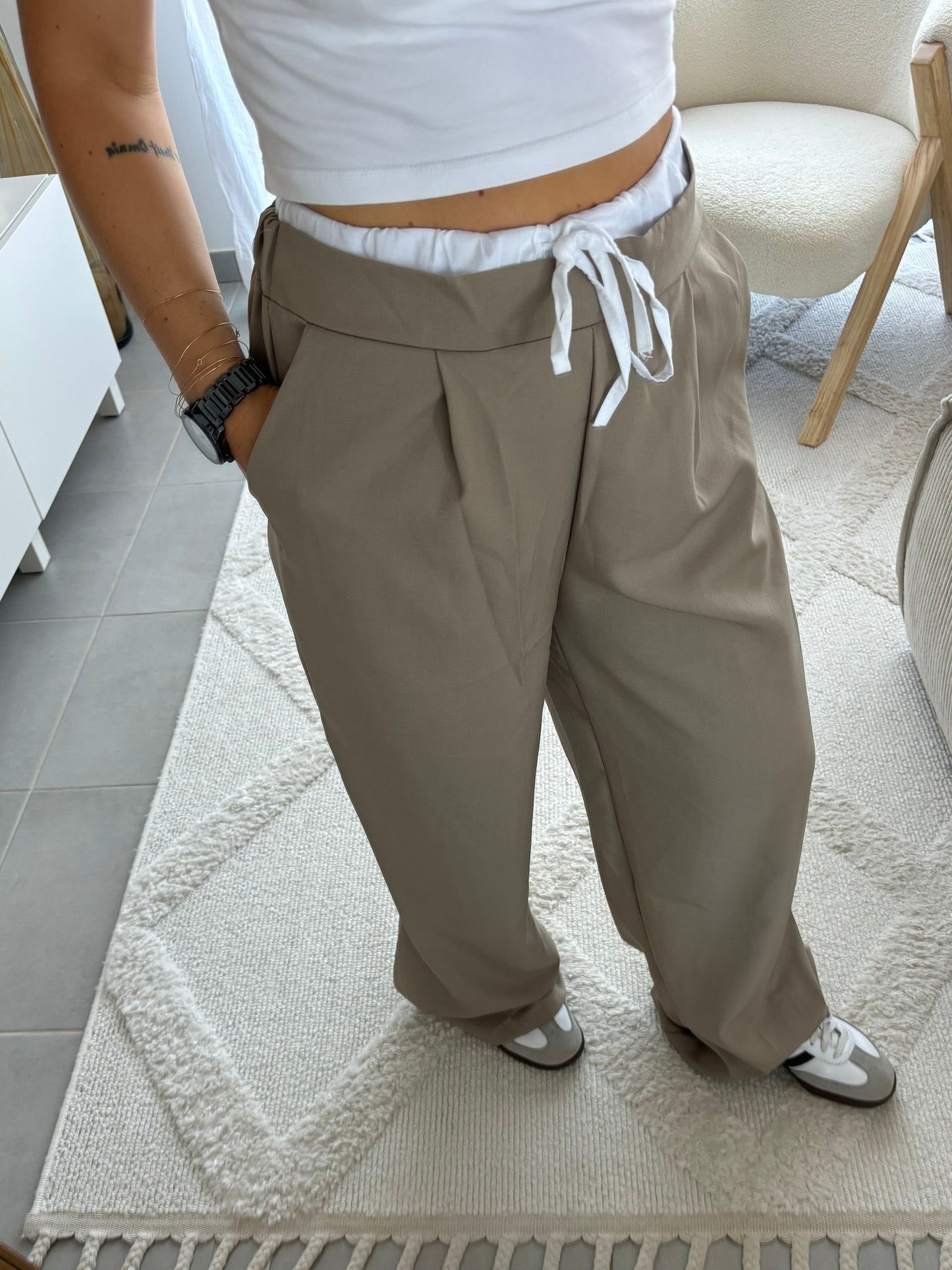Pantalon à lacets LOU | TAUPE