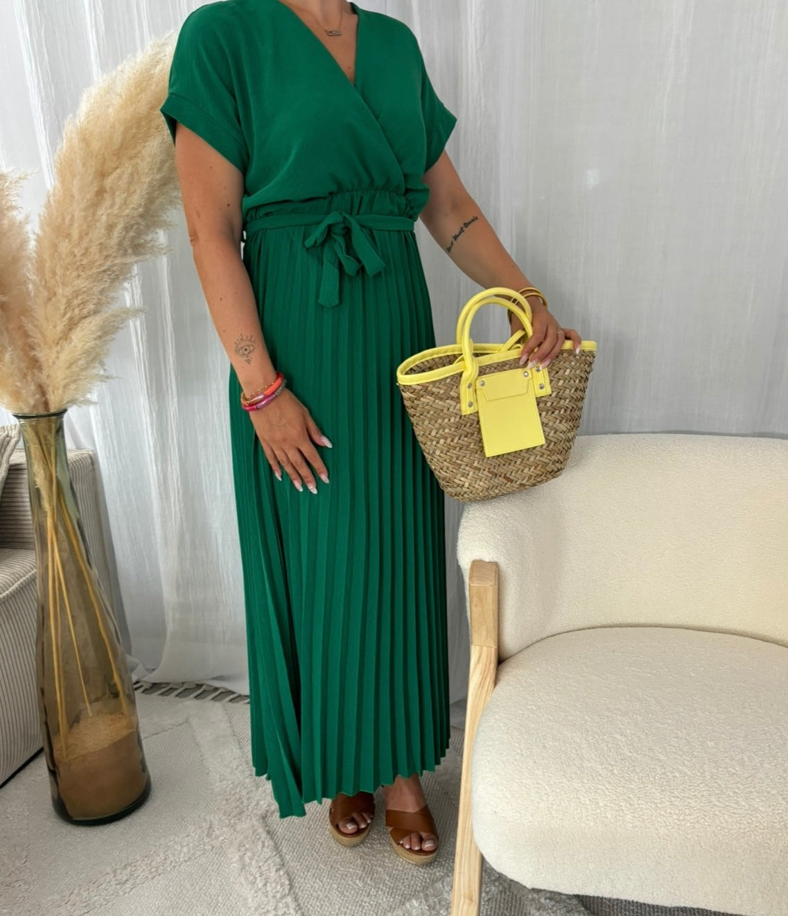 Longue robe plissée MEL | VERT