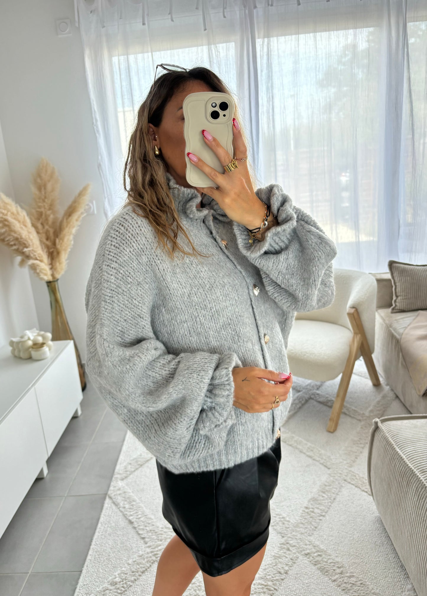 Cardigan à boutons dorés NINA | GRIS