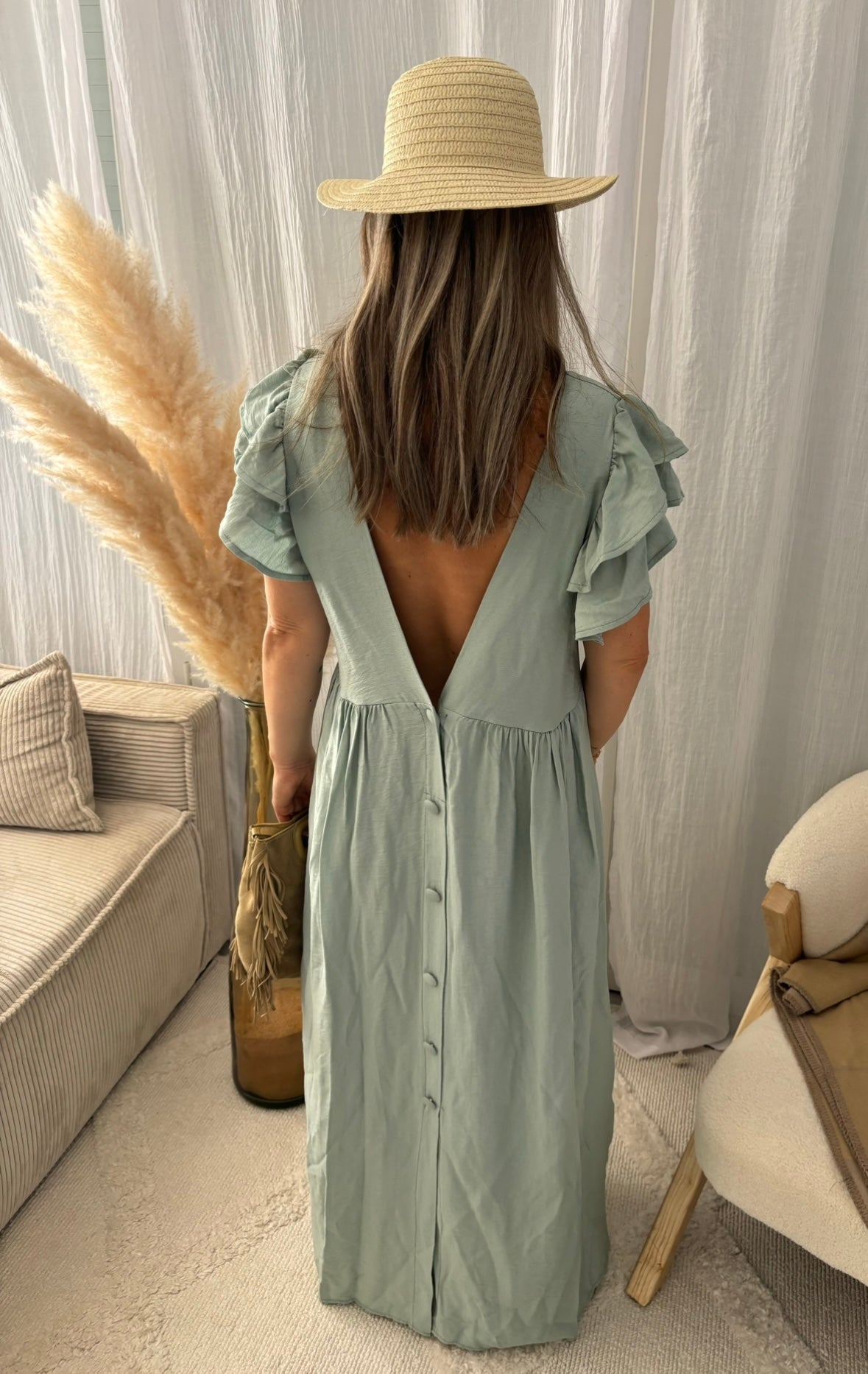 Robe longue boutonnée CINDY | VERT D'EAU