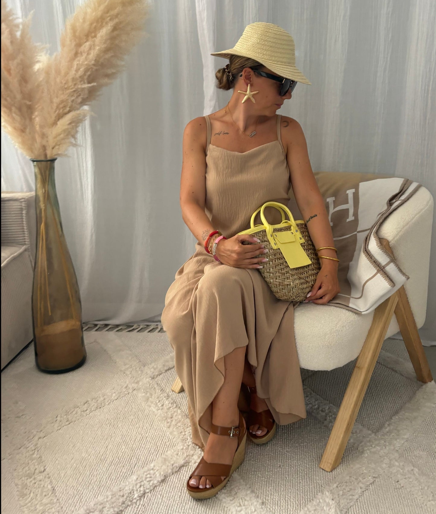 Longue robe dos nu en V HÉLÈNE | CAMEL