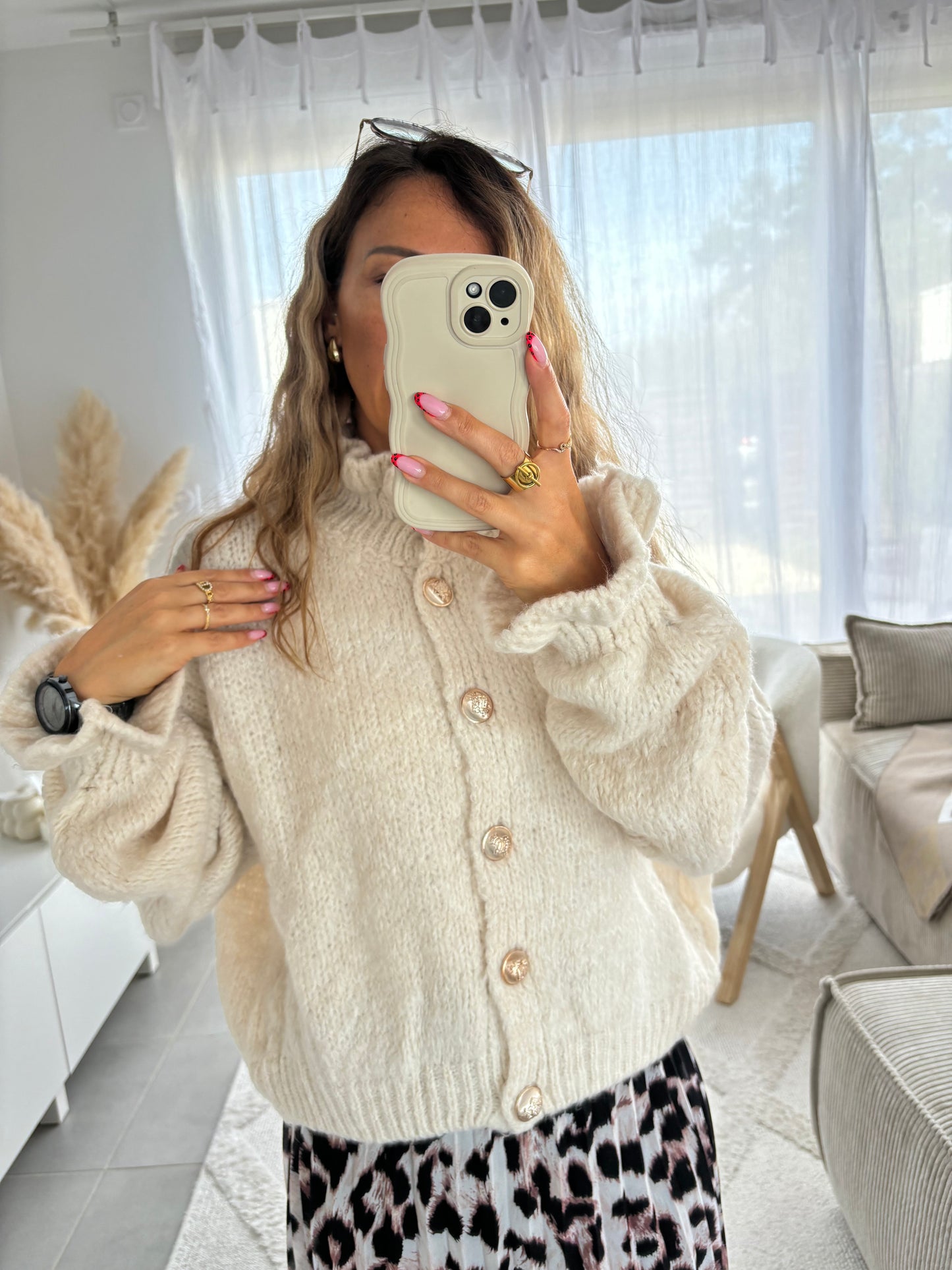 Cardigan à boutons dorés NINA | CRÈME