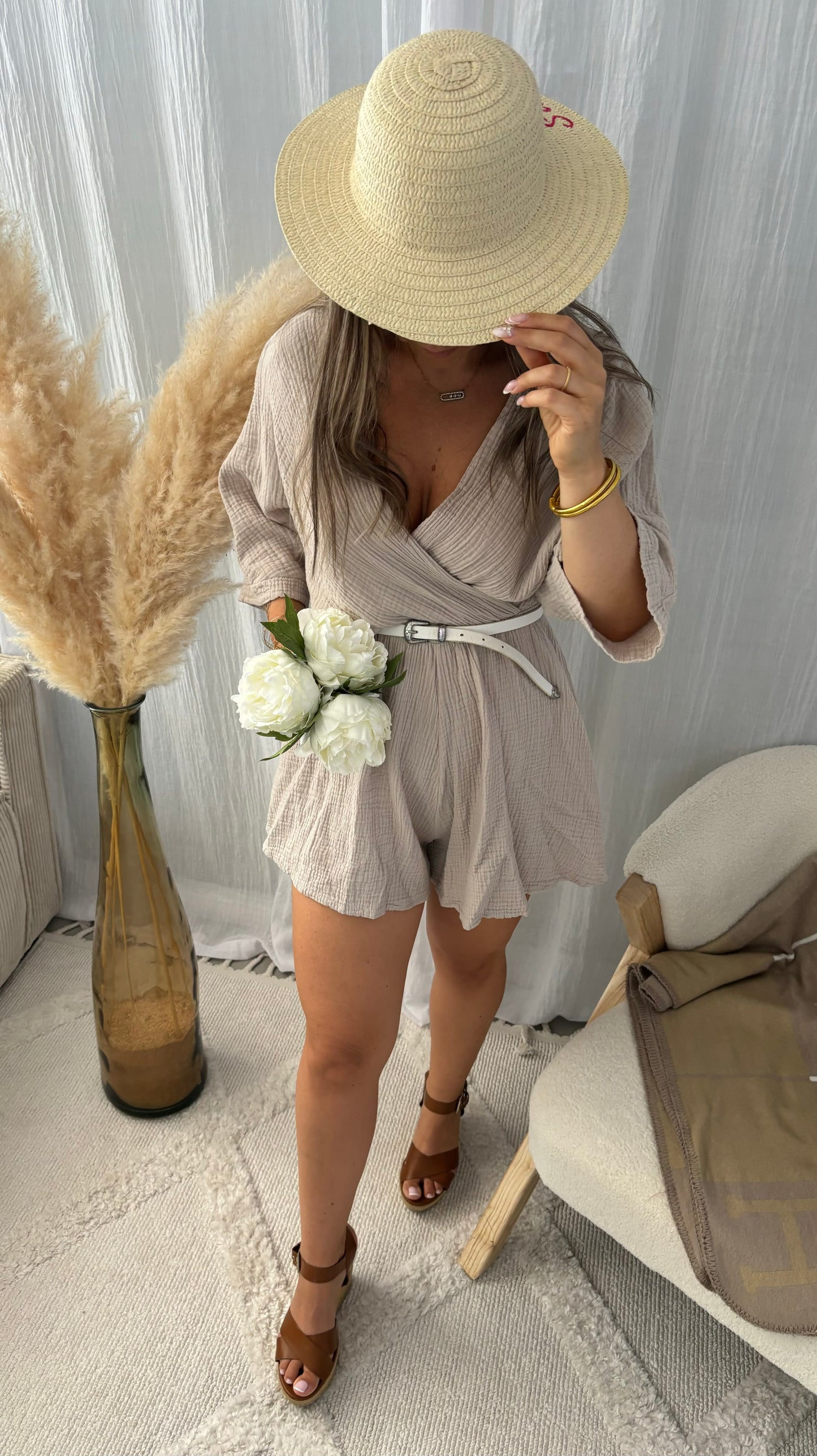 Combi-short gaze de coton ANNA | BEIGE