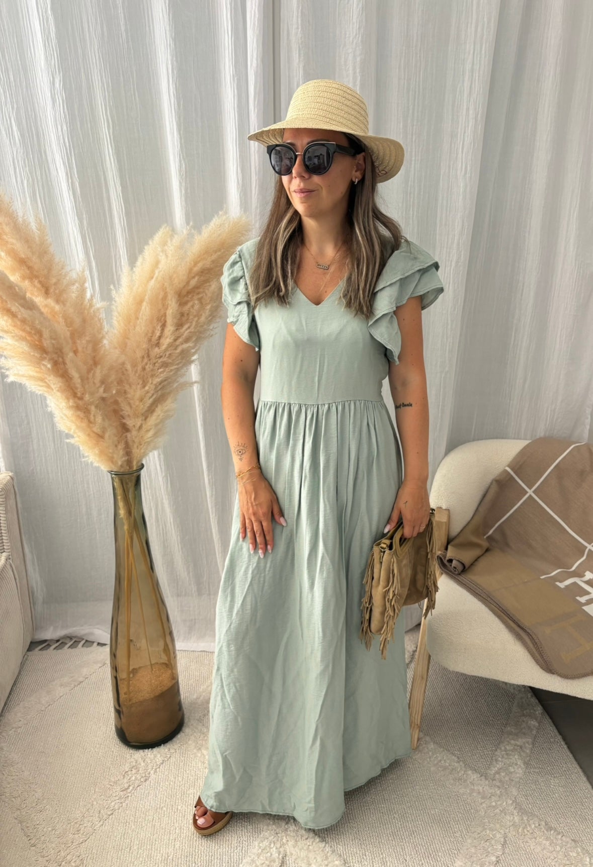 Robe longue boutonnée CINDY | VERT D'EAU