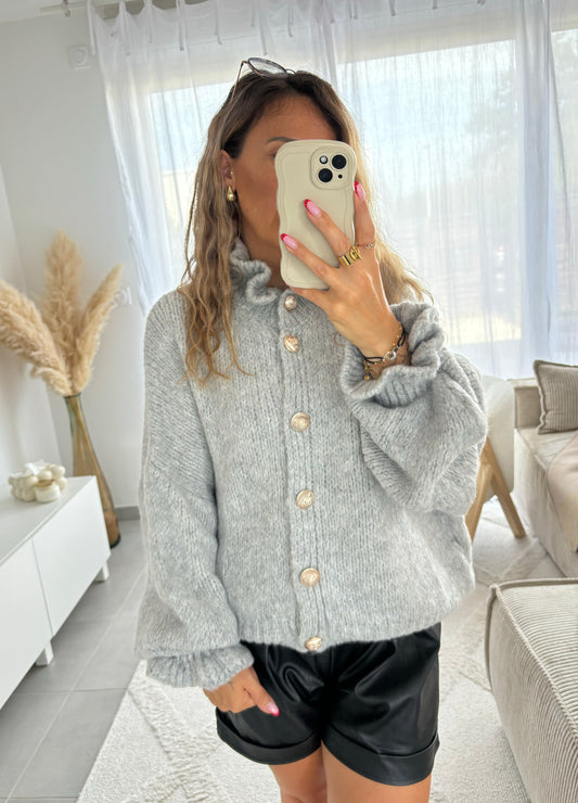 Cardigan à boutons dorés NINA | GRIS