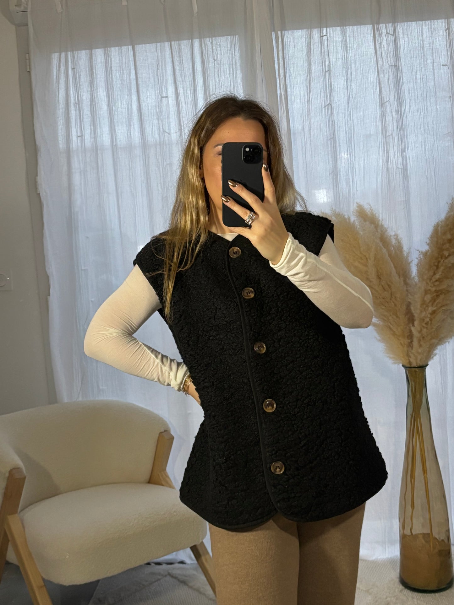 Veste gilet sans manches moumoute boutonnée ALIX